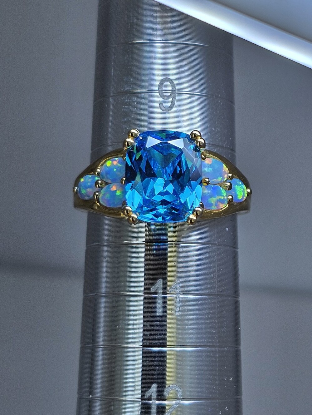 Vintage Blue Topaz & Fire Opal Ring 14K Yellow Gold Vermeil Size 10! - Picture 6 of 6